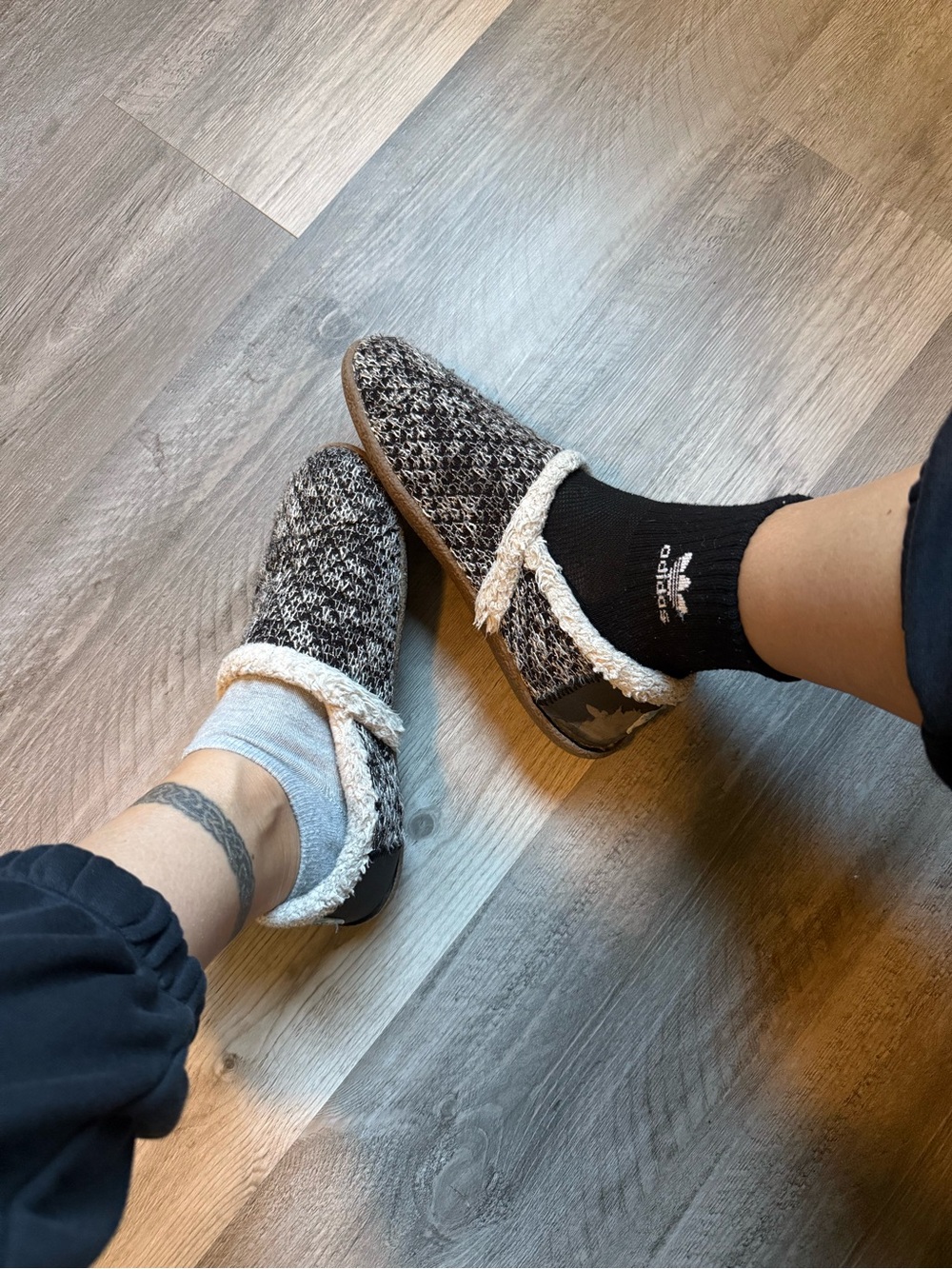 Mismatched Black Adidas Gray Socks Gym Workout Used Hiking Athleisure